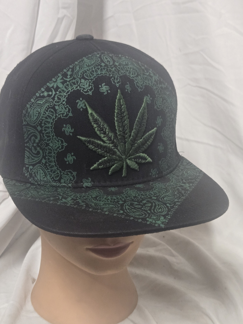 Black Cap with Green Leaf Embroidery - Men's Accessory